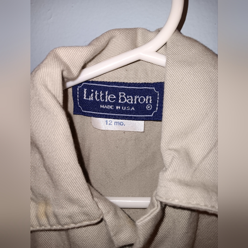 Park Ranger Shirt Button Down Tan Squirrel Embroidery Patch 12 M Little Baron - Picture 2 of 3